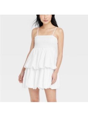 a new day White Smocked Tiered Spaghetti Strap Mini Dress